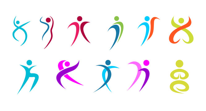 Vector set of colorful healthy people logo. Creative fitness sport active people logo design template