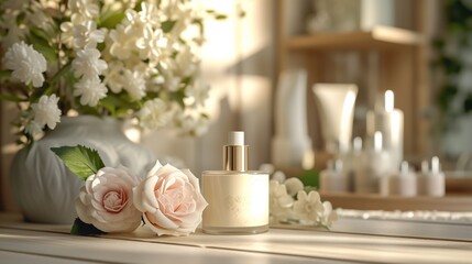 Skin Care Beauty and perfume product self-care routines, healthy skin practices, and the promotion of natural beauty. conveys a calm and luxurious atmosphere associated with pampering and well-being