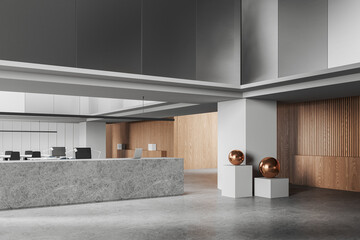 Office reception interior desk with reception and coworking space, decoration