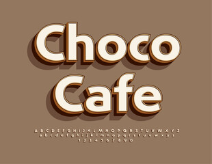 Vector stylish signboard Choco Cafe. Retro style 3D Font. Creative Alphabet Letters and Numbers set. Trendy.