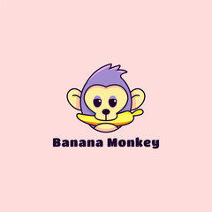 Adorable Monkey with Banana Logo, A Cute and Playful Emblem for Your Brand