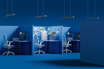 Blue office cubicles, office workplace concept