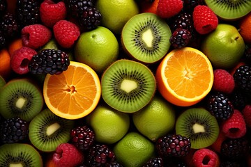 Fresh and colorful fruit medley - nourishing summer background for healthy eating enthusiasts