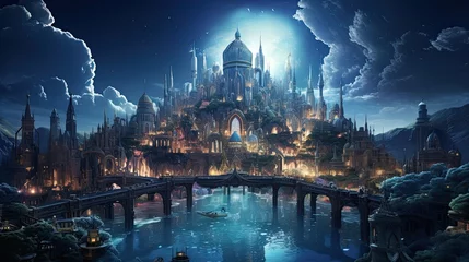 Foto op Canvas Illustration of the city of Atlantis with magnificent sky background. © Xabrina