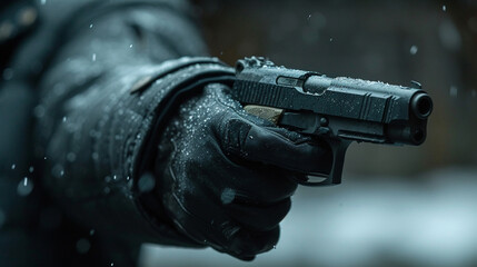 A man's hand with a gun, murder