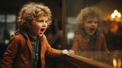 Mirror of Emotions: Angry Boy Shouting at his Own Reflection