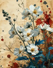 Vintage Floral Elegance on Aged Paper