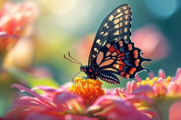 Butterfly on a flower in the garden, selective focus.