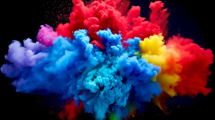 Abstract vivid colorful splash explosion on black background. Mixed multicolor abstract background illustration design