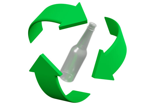 PNG. Trasparente. Bottiglie e vetro. Simbolo riciclaggio. Mondo pulito e ecologico.