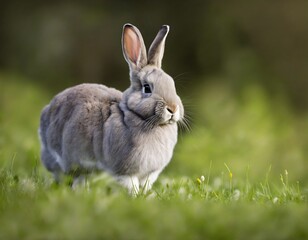 Fototapeta premium Grey rabbit outside in nature - usable for wildlife topics and easter cards