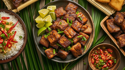 Artfully plated Filipino tofu and pork dish
