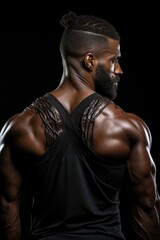 Fototapeta na wymiar Full portrait of muscular man dumbbells during strength workout in gym Generative AI