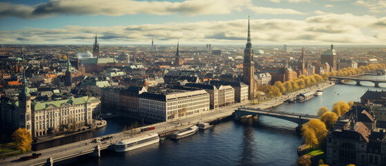 Aerial view of Copenhagen Denmark city.