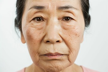 皺・たるみ・しみに悩むおばあさん（眼瞼下垂・目の下のふくらみ・整形・若返り） - obrazy, fototapety, plakaty
