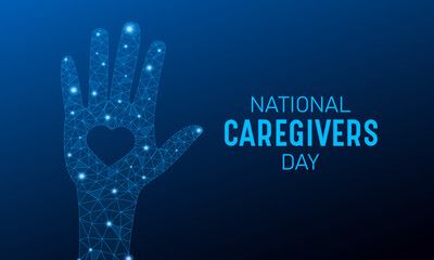 Naklejka premium National caregivers day is observed every year on the 16th February. Health and Medical Awareness Vector template for banner, card, poster and background design. Vector illustration.