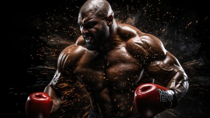Power in Motion: Muscular Heavyweight Boxer in Dynamic Action for Sports Advertising