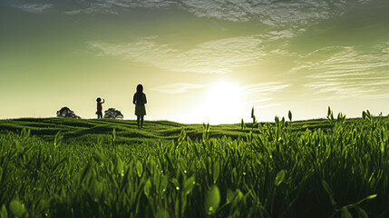 In verdant expanse, a silhouette figure champions stewardship, cultivating a greener future with unwavering dedication