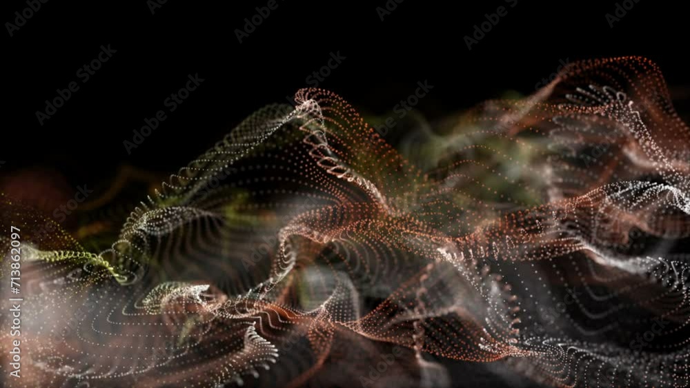 Aufkleber futuristic video animation with particle wave object in slow motion, 4096x2304 loop 4k