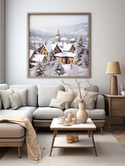 Snow-covered Villages Canvas: Cozy Winter Snow Landscape with Vintage Wall Art