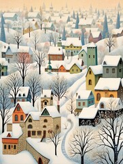 Winter Wonderland Treasures: Cozy Snow-Covered Villages Print for Vintage Decorations