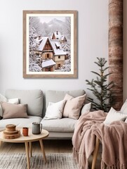Snow Scene - Cozy Vintage Art Print of Snow-covered Villages - Wall Decor