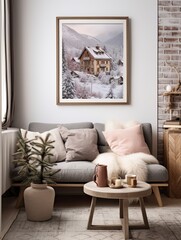 Snow Scene Print: Cozy Vintage Winter Landscapes Revealing Snow-Covered Villages in Wall Art