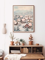 Cozy Winter Snow-covered Villages Wall Decor - Vintage Art Print with Charming Snow Scene