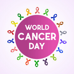 World Cancer Day is observed every year in February 4. Health and Medical Awareness Vector template for banner, card, poster and background design. Vector illustration.