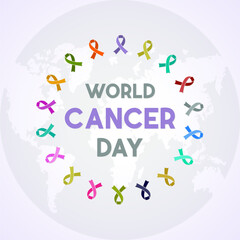 World Cancer Day is observed every year in February 4. Health and Medical Awareness Vector template for banner, card, poster and background design. Vector illustration.
