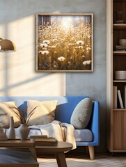 Crafted Golden Grain Imagery Wall Art: Sunlit Fields of Wildflower Dreams