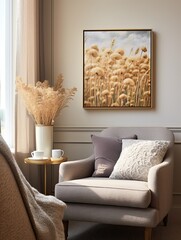 Crafted Golden Grain Imagery: Wildflower Beauty in Cottage Fields Wall Art