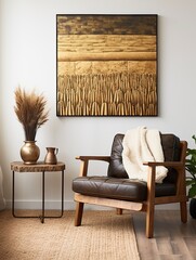 Crafted Golden Grain Imagery Wall Art: Vintage Painting of Wheat Fields