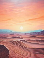 Desert Dusk Boho Artwork: Sand Wave Field Painting in Mesmerizing Aesthetics