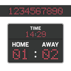 Digital score board in realistic style. Soccer, football retro scoreboard isolated on white background.