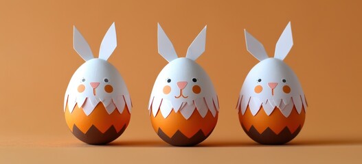 Three easter eggs with a cute bunny head create a festive decoration for easter celebrations, easter decorations picture