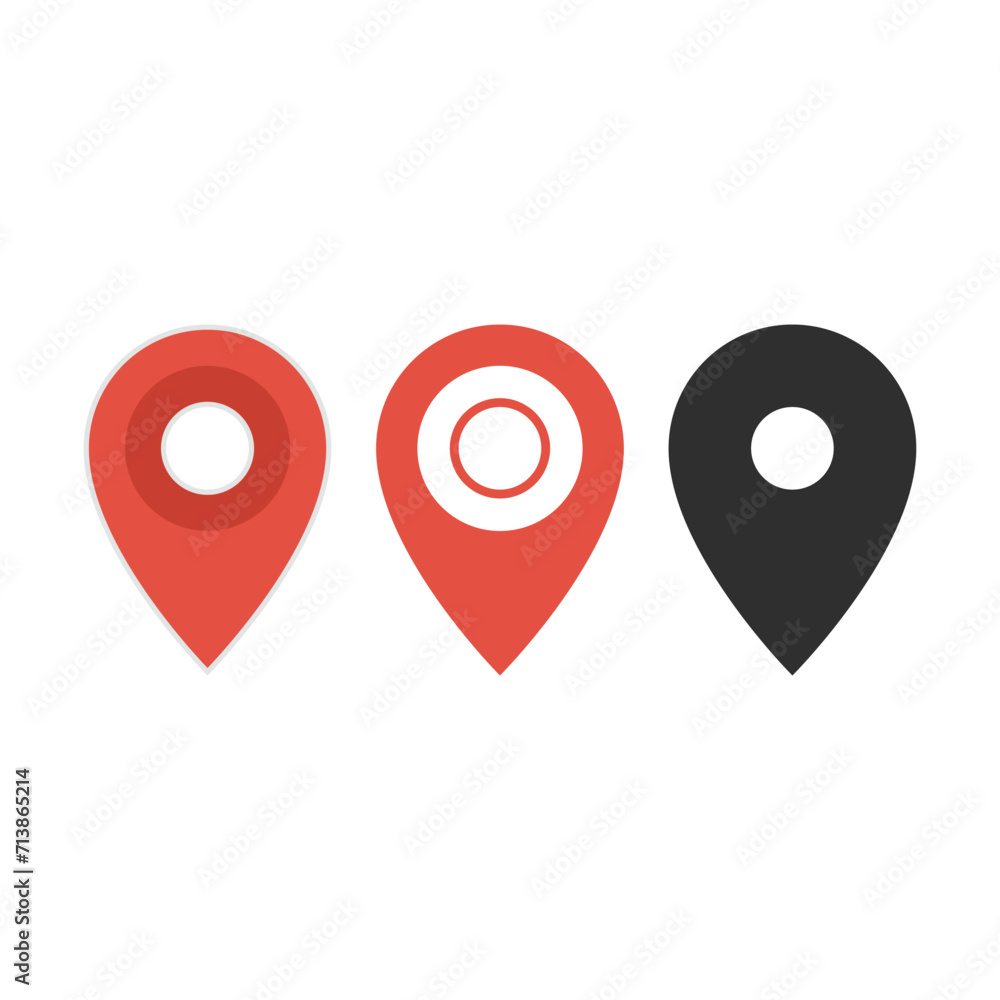 Poster pin map navigation icons set. location pin. map pins in flat design style.