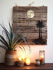 Desert Dusk Boho Artwork: Rustic Night Wall Decor featuring a Serene Desert Scene