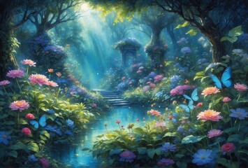 In this captivating watercolor painting, an augmented electrifying digital garden comes to life with vibrant colors and ethereal beauty.