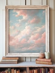 Dreamy Cloudscape Horizons: Overcast Elegance, Vintage Painting Art Print