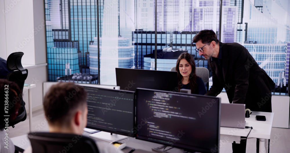 Aufkleber business team working on computer