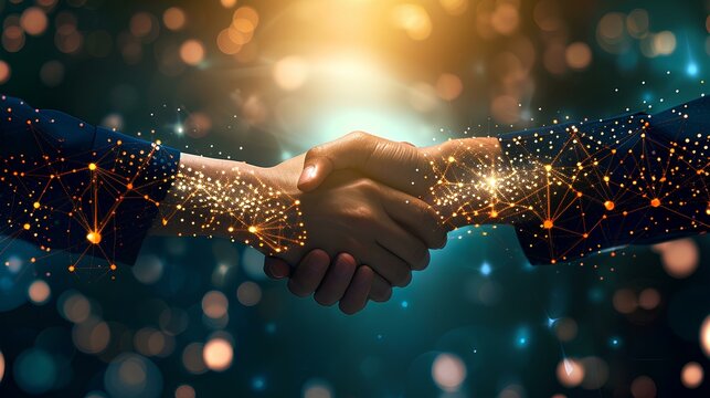 Digital technology, business and economic growth, network connection, teamwork, deal, partnership and data exchange, security of network, investment analysis, plan and strategy. generative AI