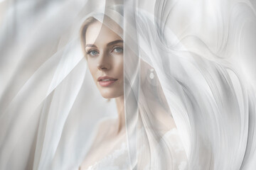 Primo piano. ritratto di giovane donna che indossa un bianco velo. Ragazza in abito da sposa. - obrazy, fototapety, plakaty