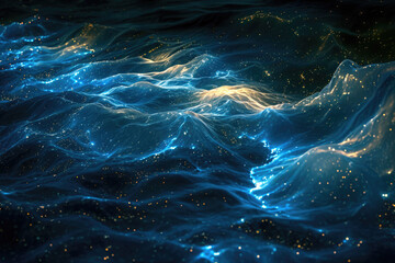 ethereal beauty of bioluminescent organisms in a night time seascape. - obrazy, fototapety, plakaty