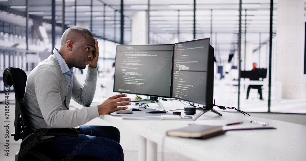 Aufkleber Unhappy Sad Developer Programmer Man In Stress Coding Software
