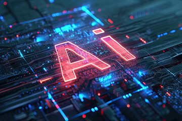 futuristic image of "ai" with a glowing neon light around it PCB motherborad