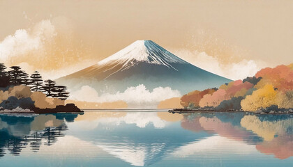 秋の富士山のイラスト - obrazy, fototapety, plakaty
