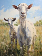 Graceful Grazing Goats: Farmhouse Animal Portraits & Field Painting