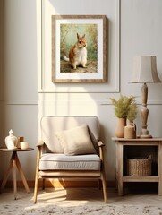 Squirrel Scamper: Farmhouse Animal Portraits in Vintage Art Print, Country Canopy