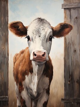 Rustic Cow Gaze: Farmhouse Animal Portraits - Unique Wall Art